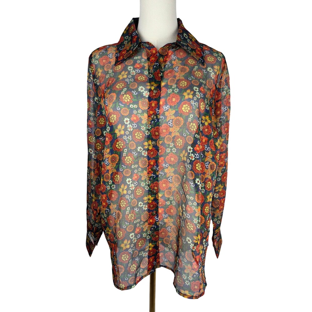 Unique Vintage x Barbie Floral Sheer Button Up Shirt Sz 1X Retro Collectible NWT